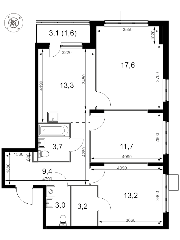 3 ккв 76,7 м²