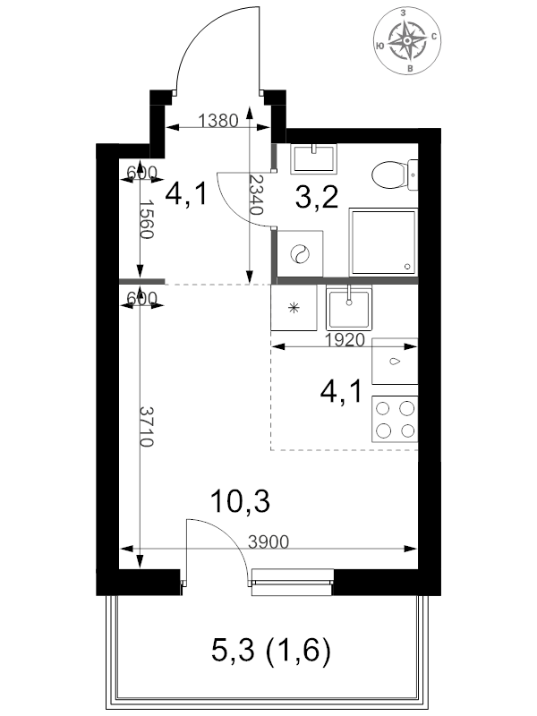 Студия 23,3 м²