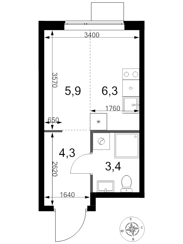 Студия 19,9 м²