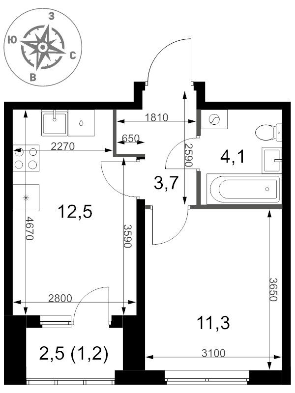 1 ккв 32,8 м²