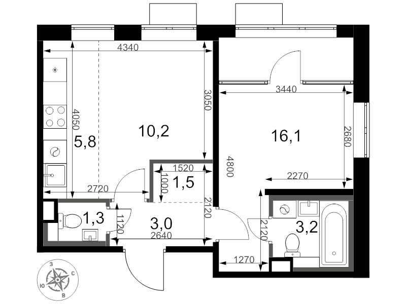 2 ккв (Евро) 41,1 м²