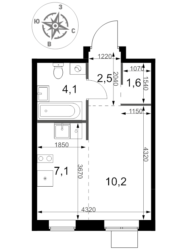 Студия 25,5 м²