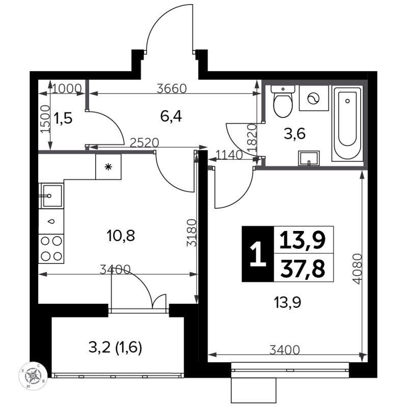 1 ккв 38,3 м²