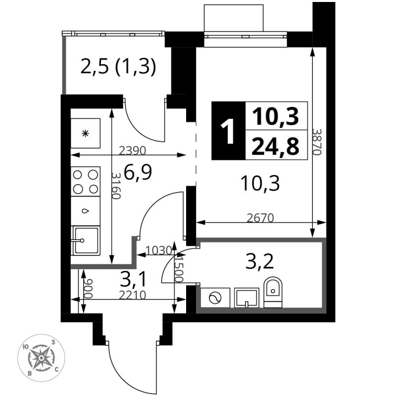 Студия 25,2 м²