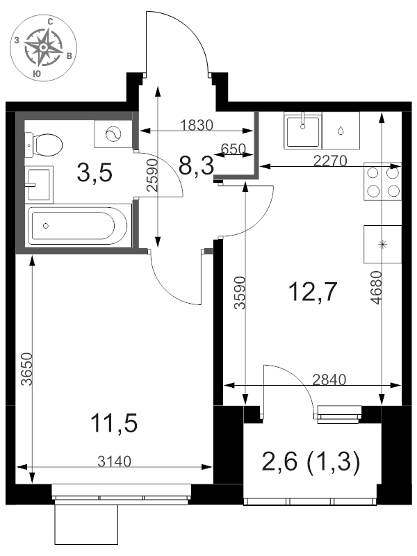 1 ккв 33,3 м²