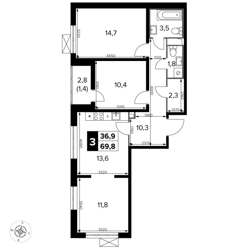 3 ккв 71 м²