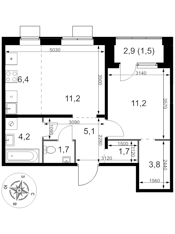 2 ккв (Евро) 46,8 м²