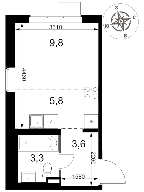 Студия 22,5 м²