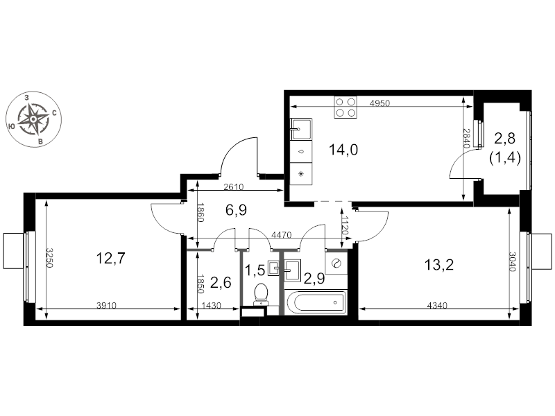 2 ккв 55,2 м²
