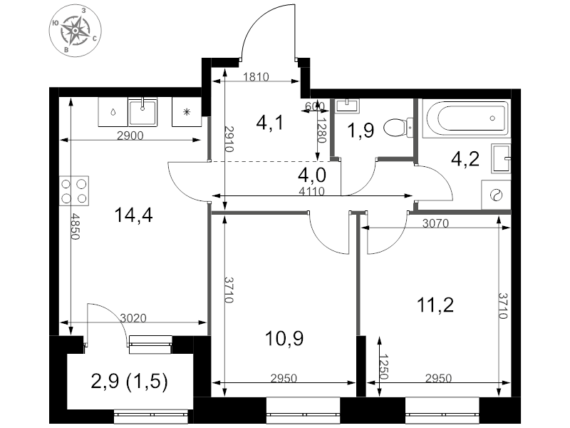 2 ккв 52,2 м²