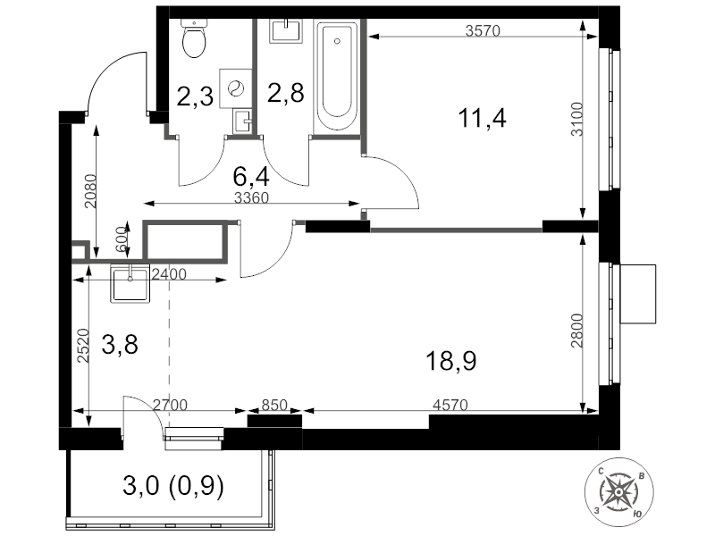 2 ккв (Евро) 46,5 м²