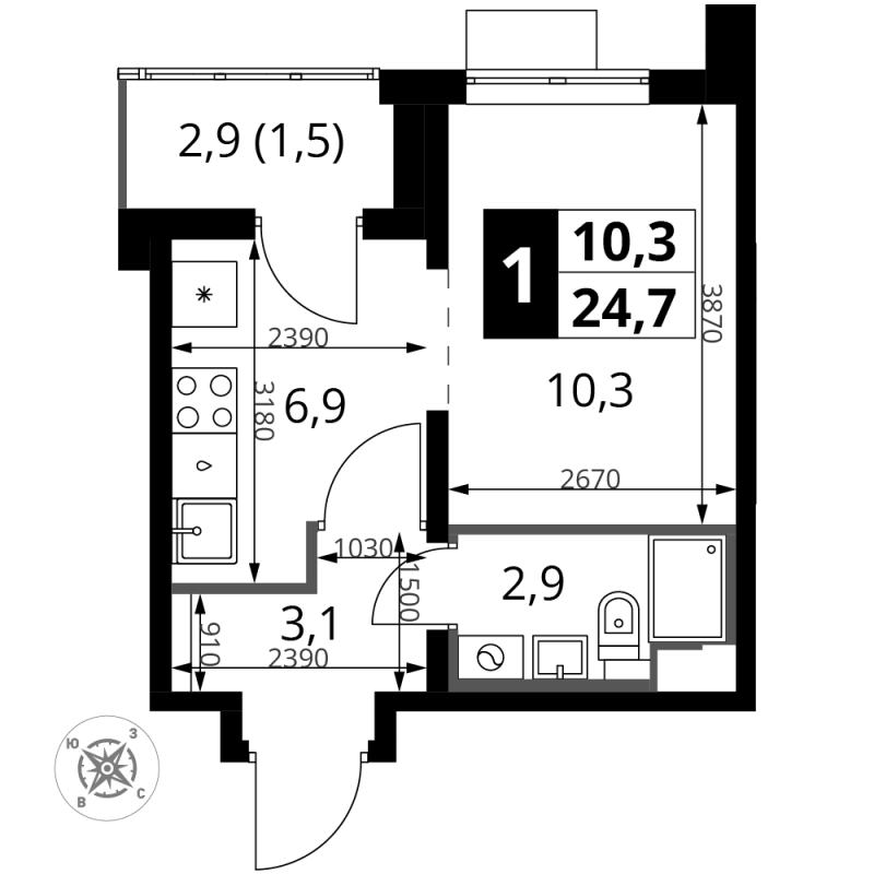 Студия 25,2 м²