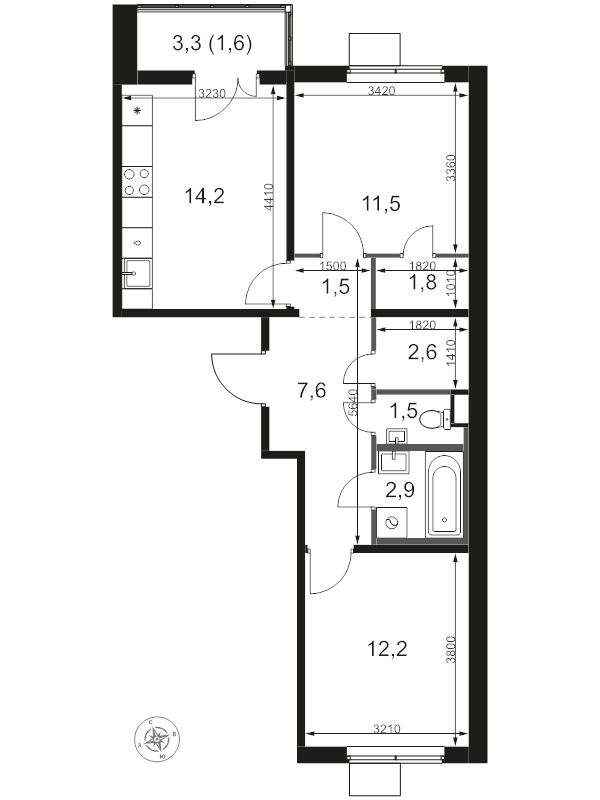 2 ккв 57,4 м²