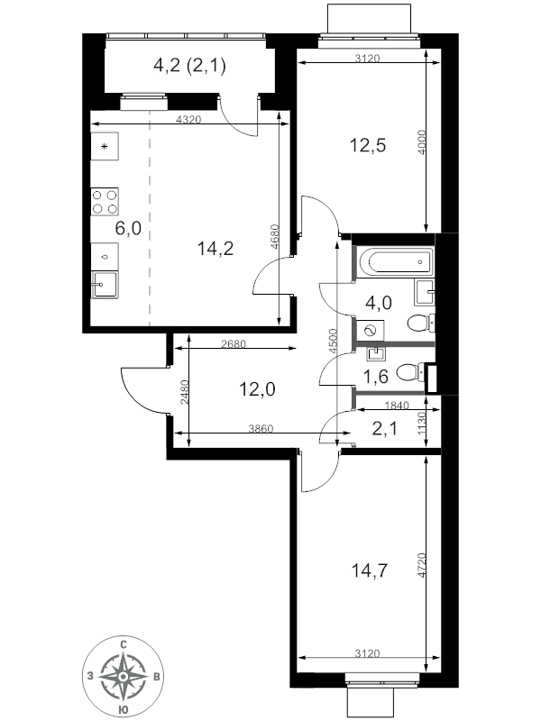 3 ккв (Евро) 69,2 м²