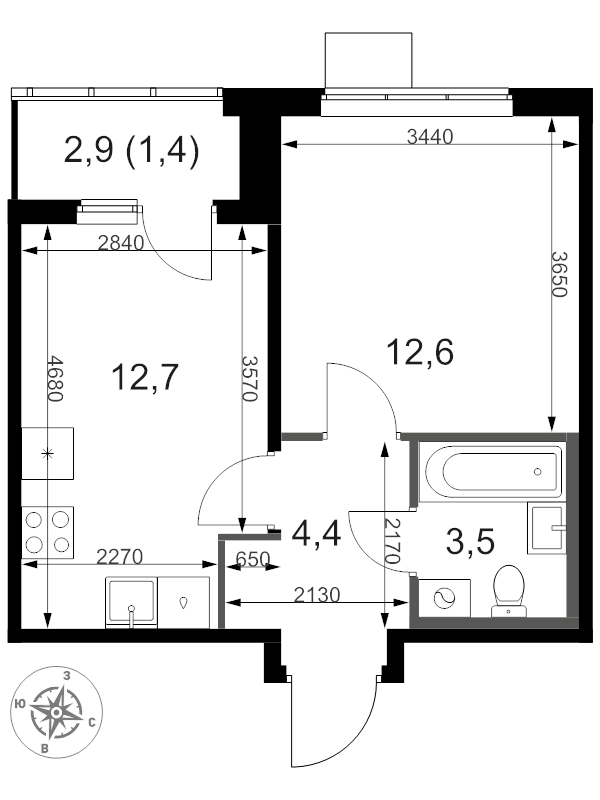 1 ккв 35,2 м²
