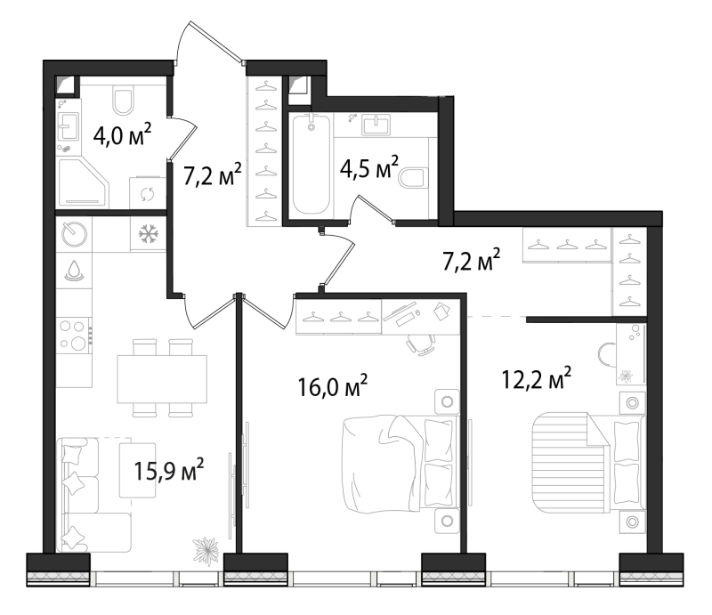 3 ккв (Евро) 67 м²