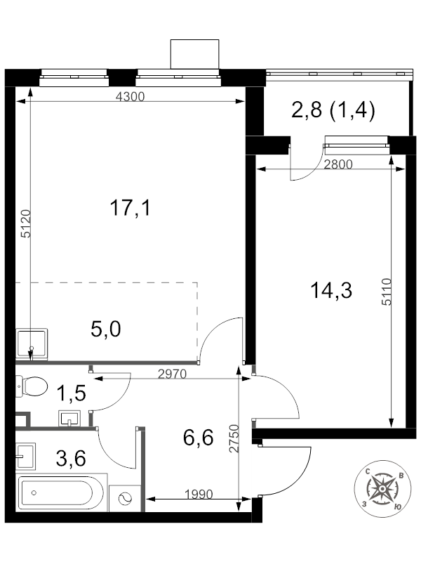 2 ккв (Евро) 49,5 м²