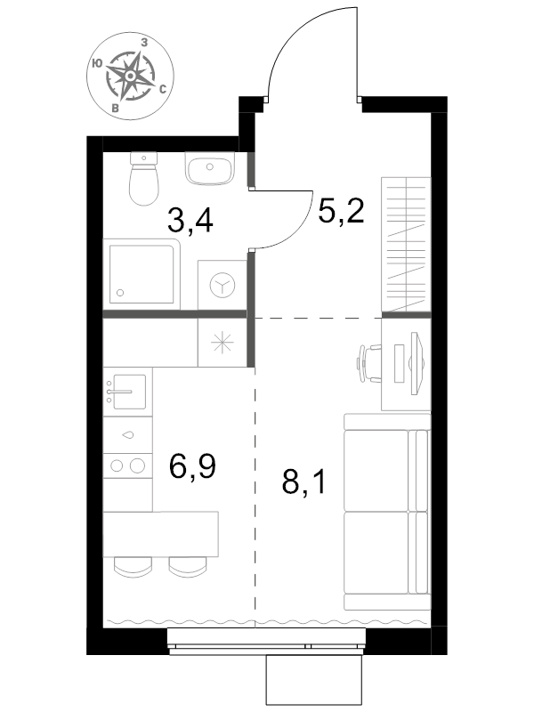 Студия 23,6 м²