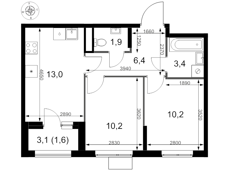 2 ккв 46,7 м²