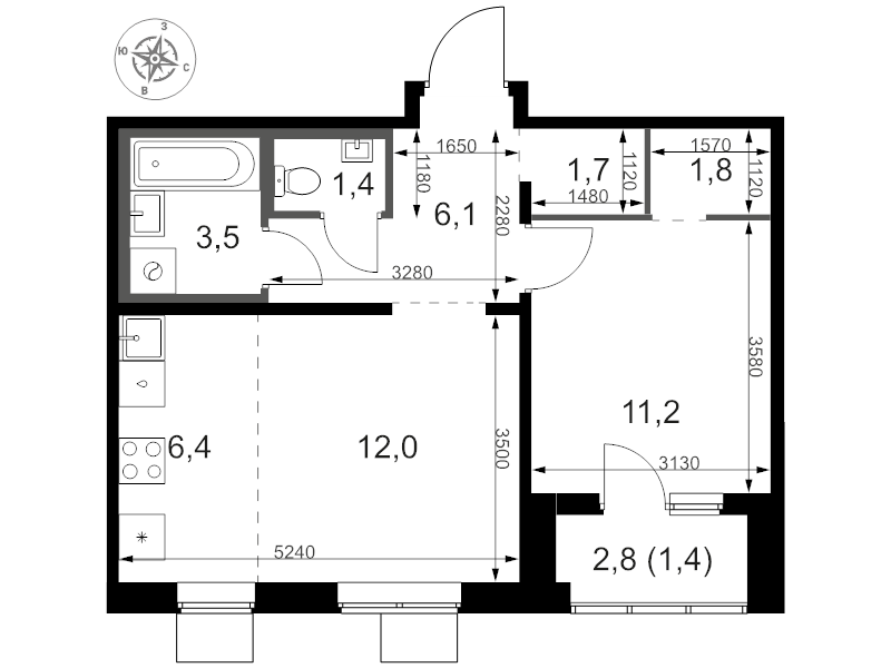 2 ккв (Евро) 46,6 м²