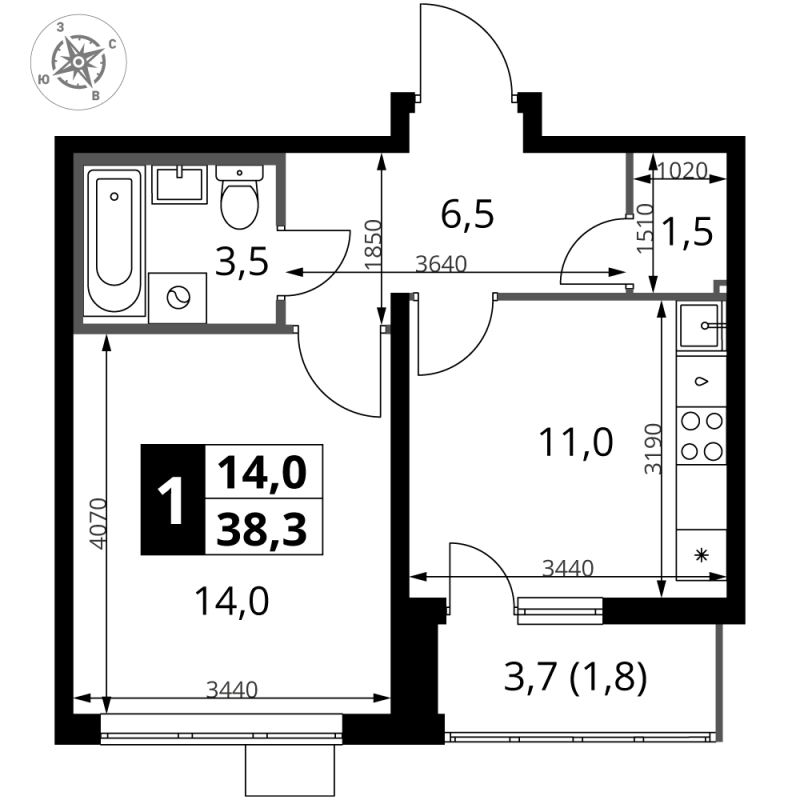 1 ккв 38,2 м²