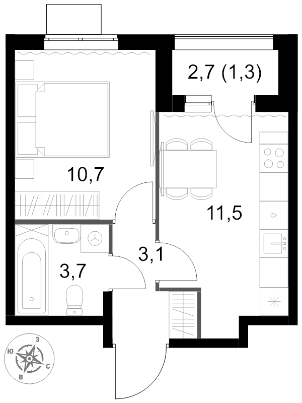 1 ккв 30,3 м²