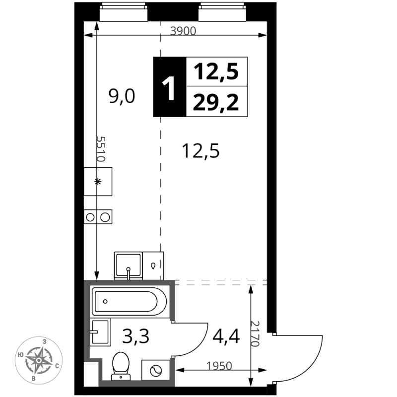 Студия 29,2 м²