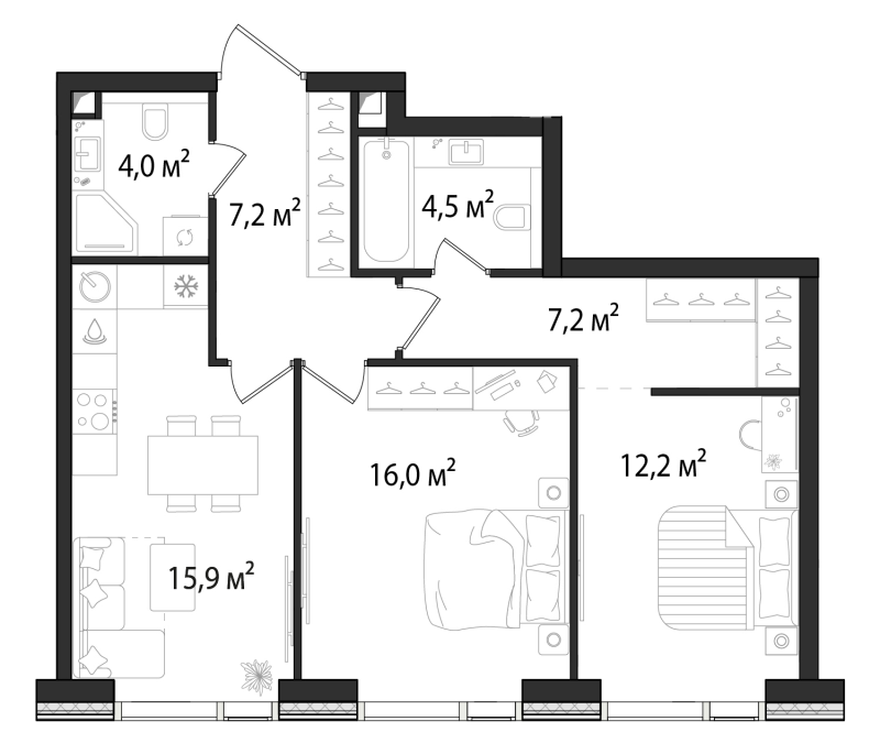 3 ккв (Евро) 67 м²