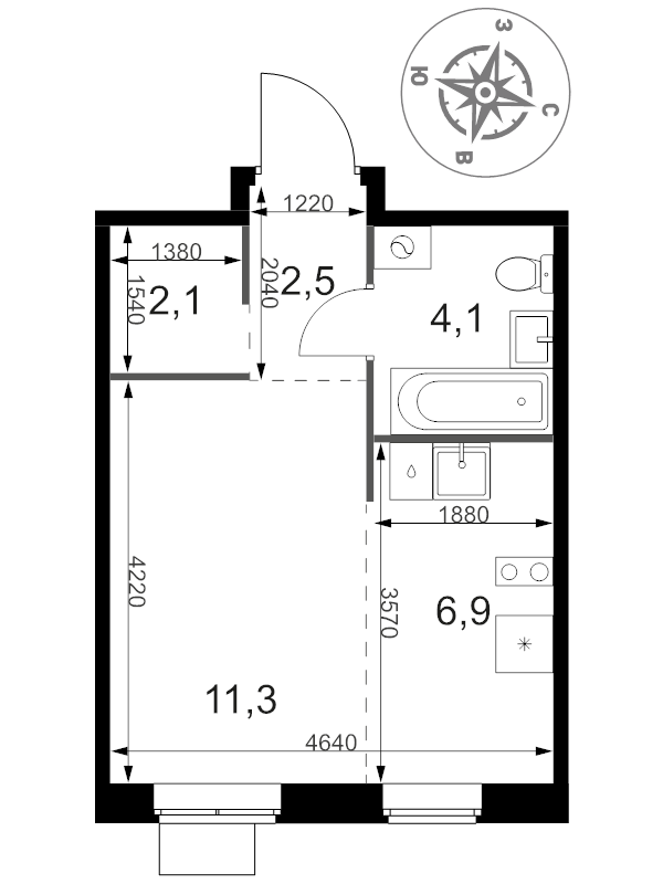 Студия 26,9 м²