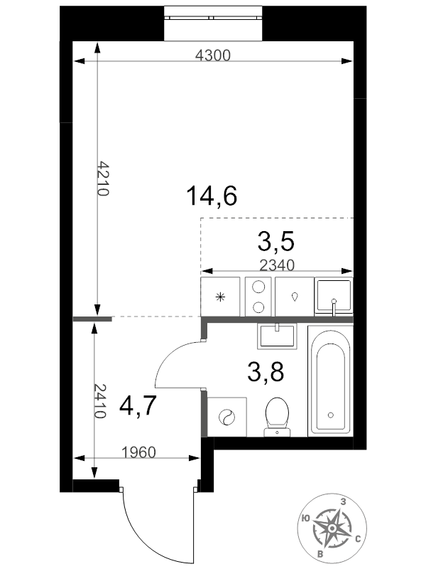 Студия 26,6 м²