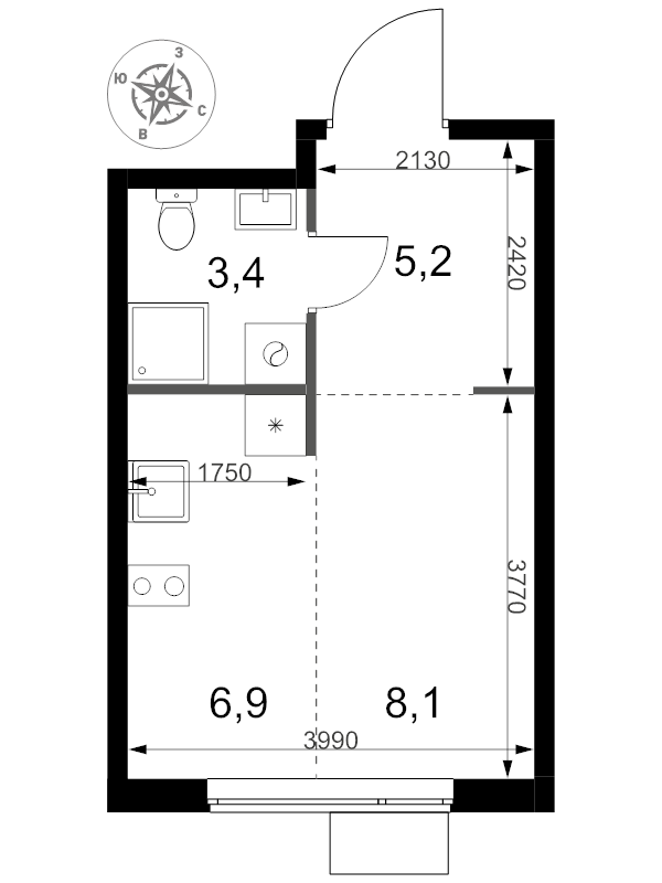 Студия 23,6 м²