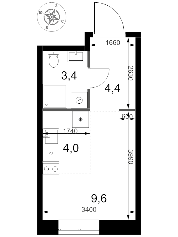 Студия 21,4 м²