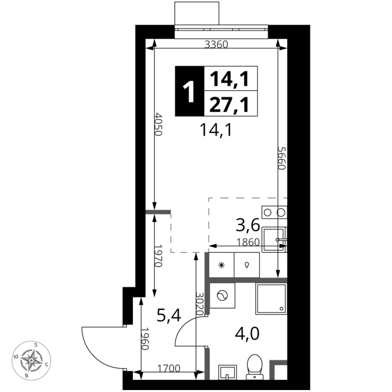 Студия 27,5 м²