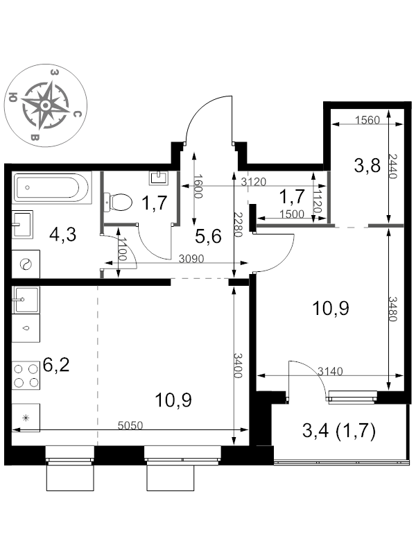 2 ккв (Евро) 46,8 м²