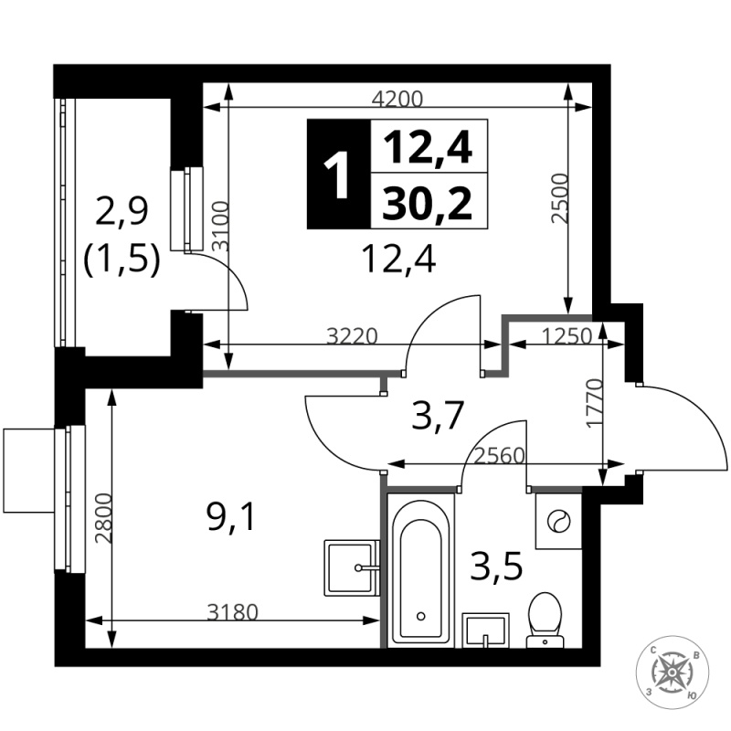 1 ккв 30,2 м²
