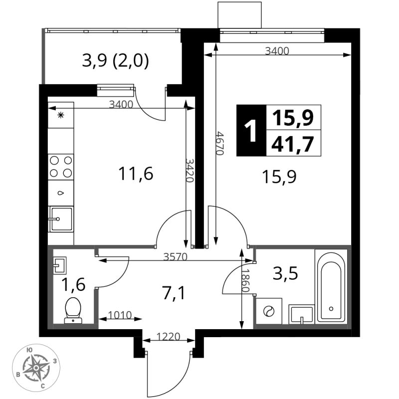 1 ккв 41,7 м²