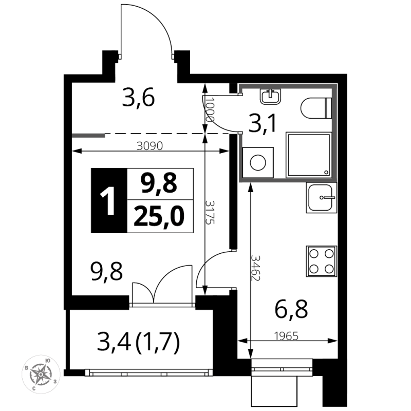 Студия 24,7 м²