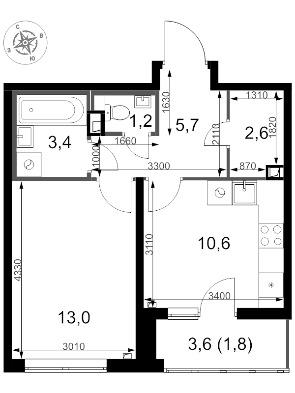 1 ккв 38,3 м²