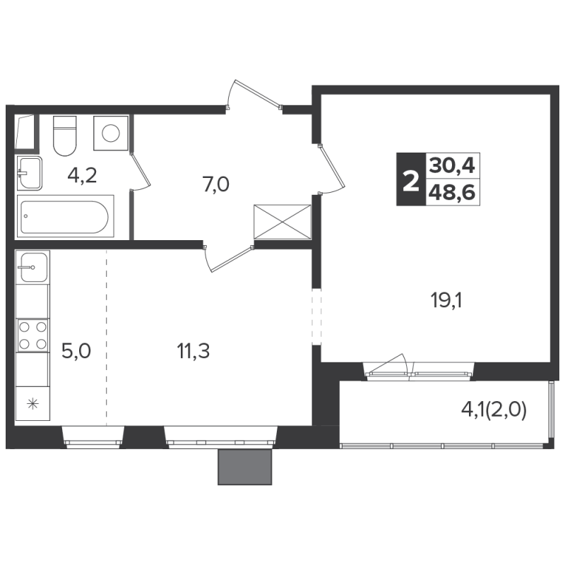 2 ккв (Евро) 48,4 м²