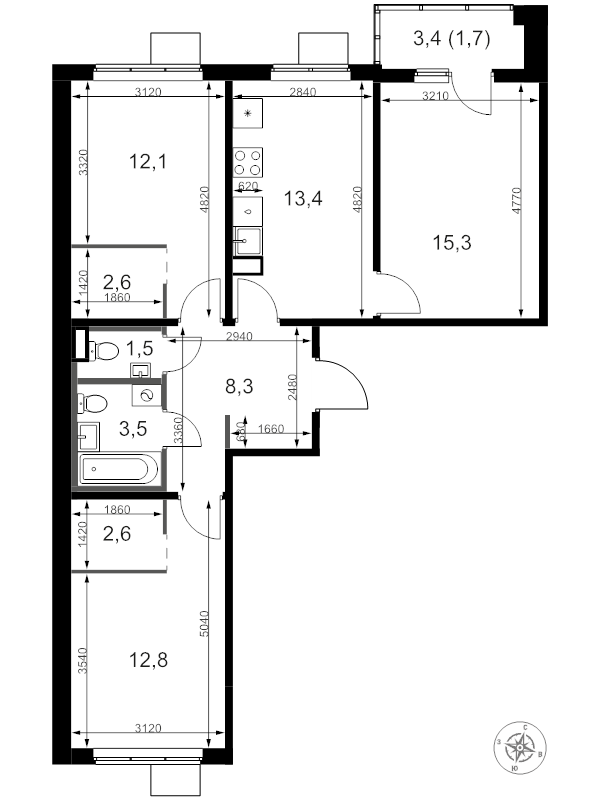 3 ккв 74,7 м²