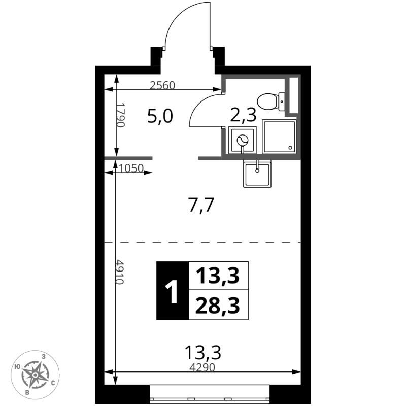 Студия 28,3 м²