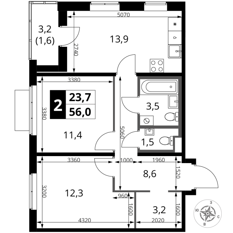 2 ккв 56 м²