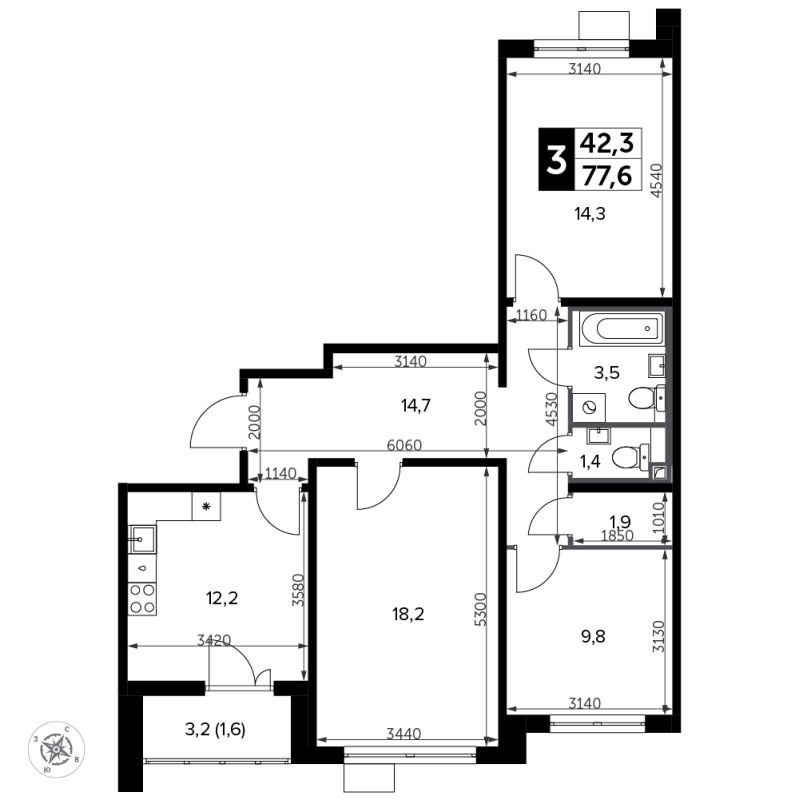 3 ккв 78,7 м²