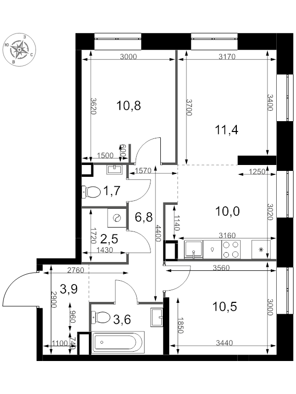 3 ккв (Евро) 61,2 м²