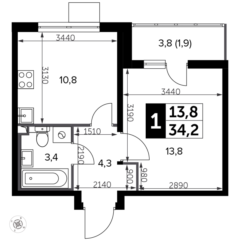 1 ккв 34,7 м²