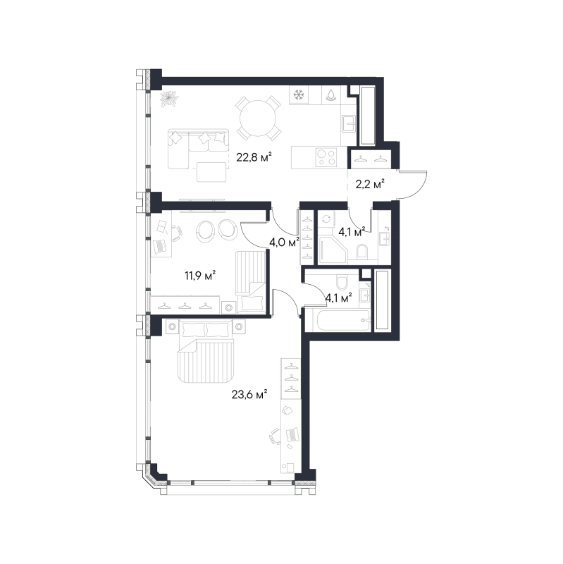 3 ккв (Евро) 72,7 м²