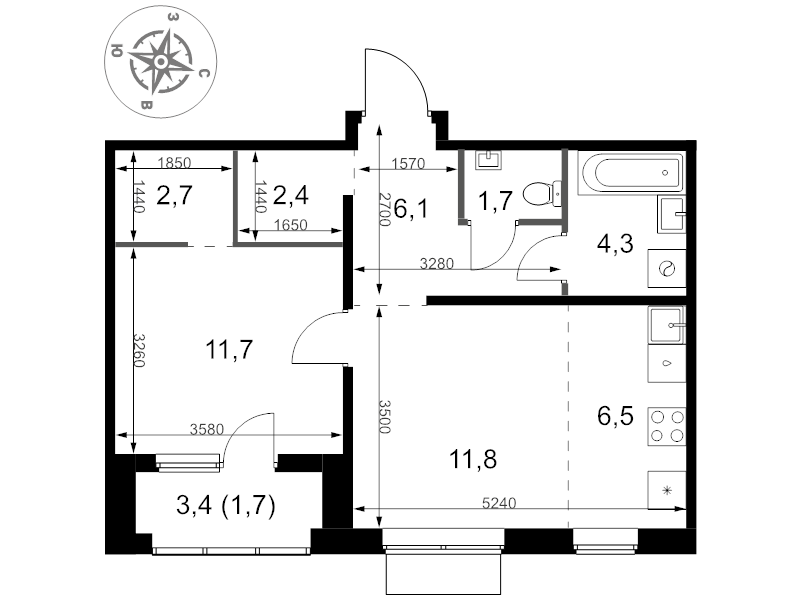 2 ккв (Евро) 48,9 м²