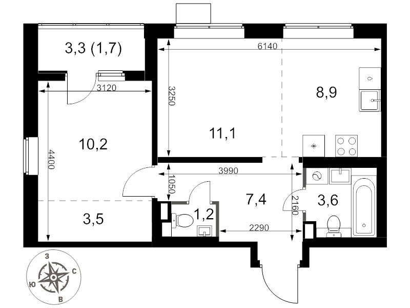 2 ккв (Евро) 47,6 м²