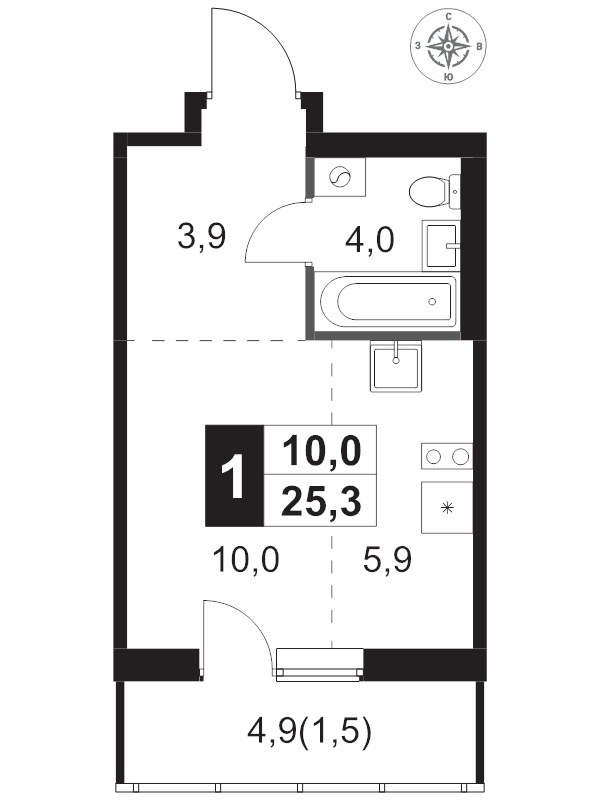 Студия 25,3 м²