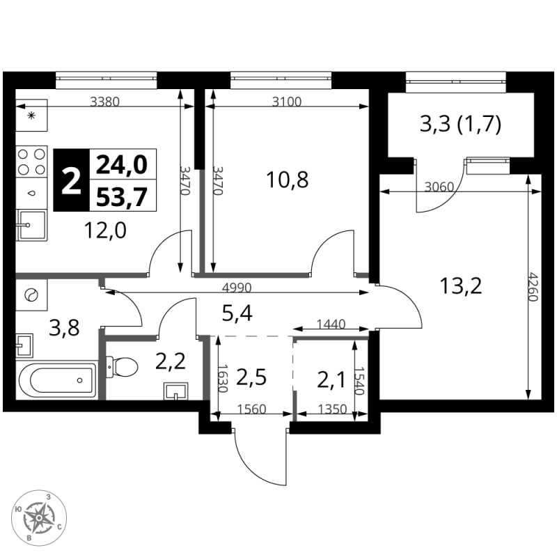 2 ккв 53,7 м²